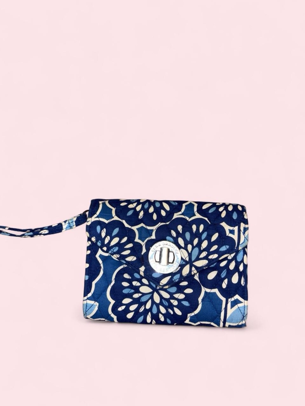 Navy Floral Quilted Wristlet Wallet
